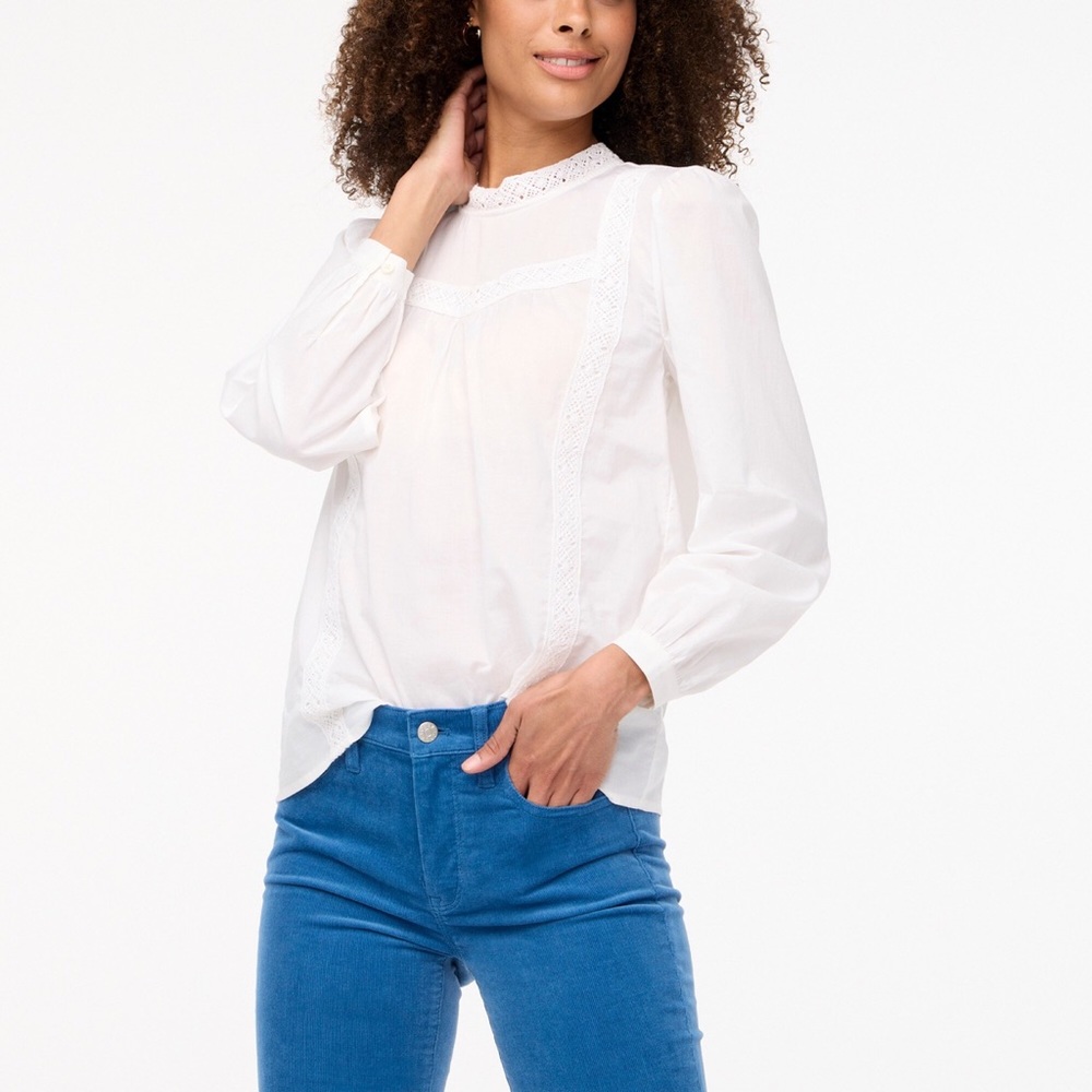 J.Crew NWOT Romantic Cotton Top with Lace Detail XS